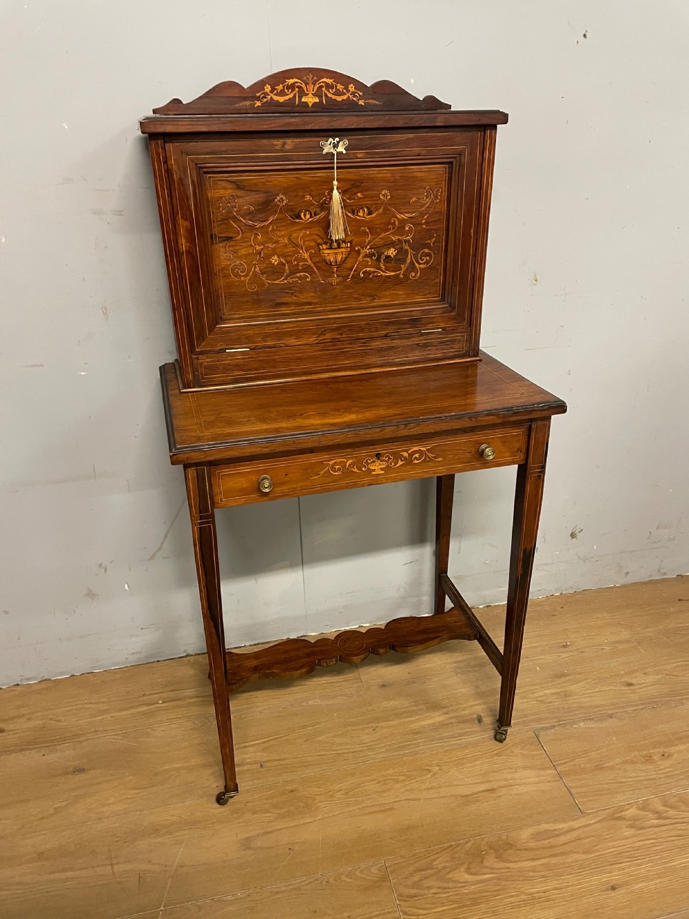 Late C19TH Sheraton revival inlaid rosewood writing desk  View III