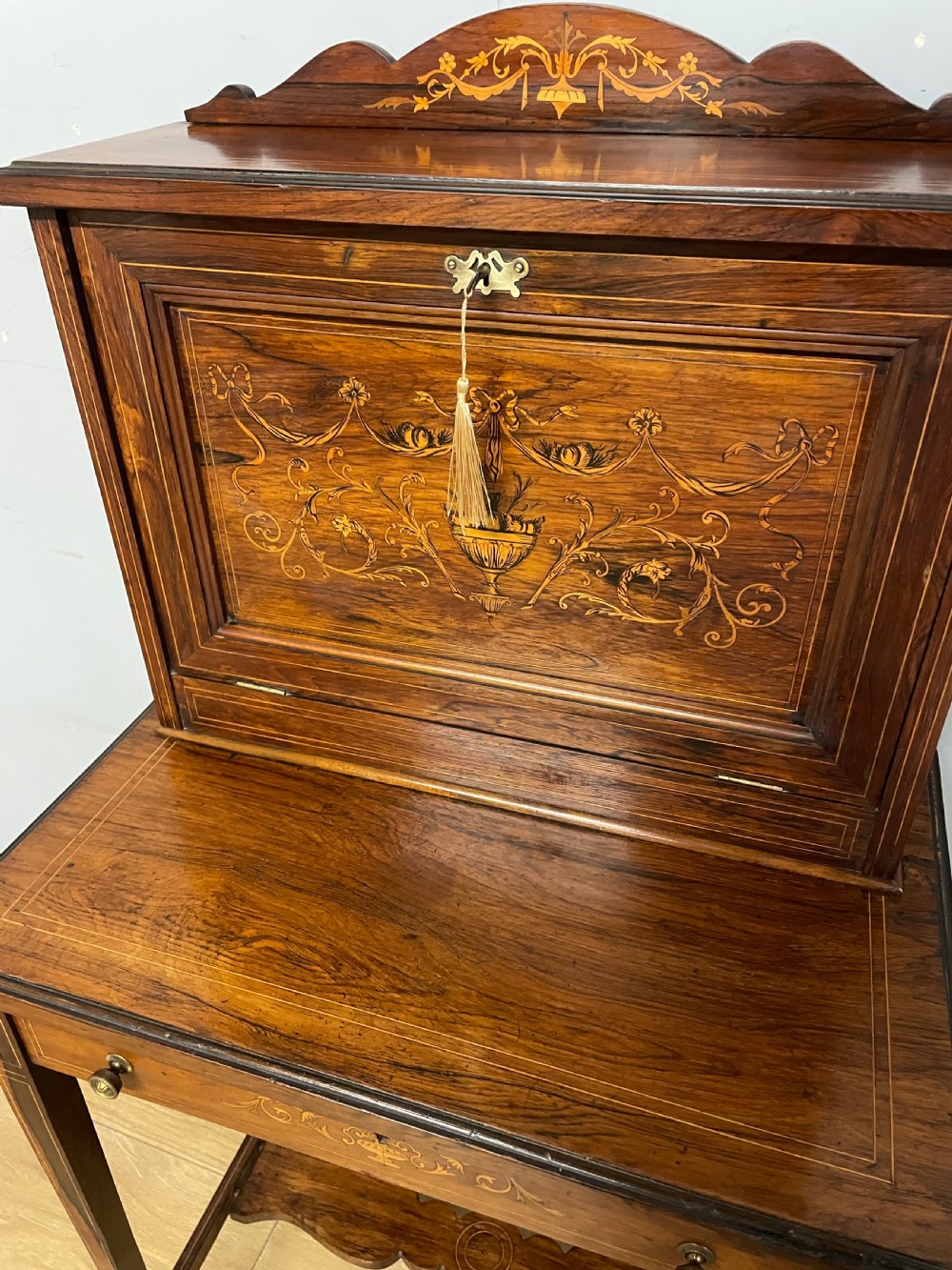 Late C19TH Sheraton revival inlaid rosewood writing desk  View IV