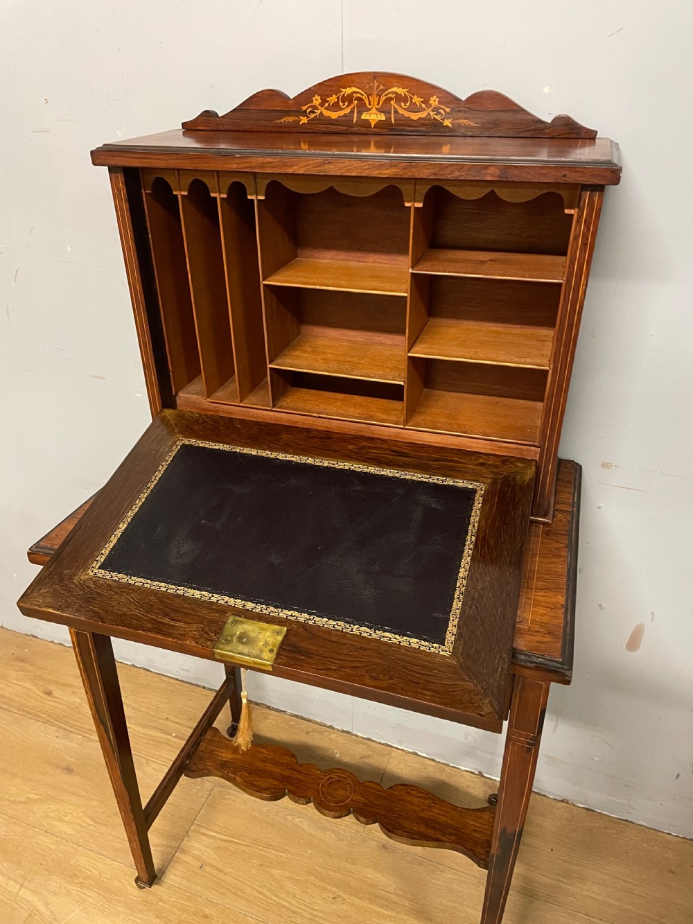 Late C19TH Sheraton revival inlaid rosewood writing desk  View V