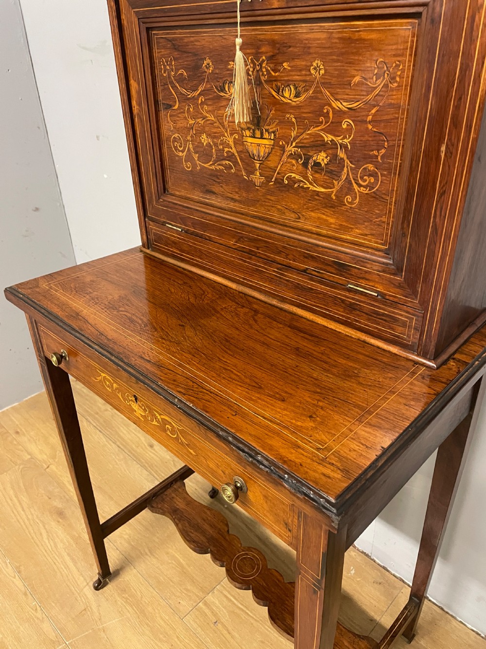 Late C19TH Sheraton revival inlaid rosewood writing desk  View XII