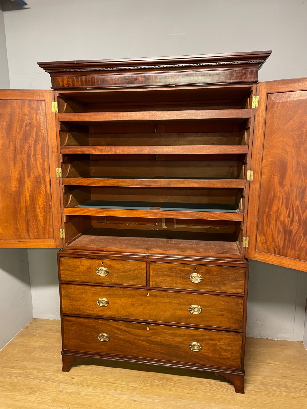 Georgian flame mahogany country house linen press View VII