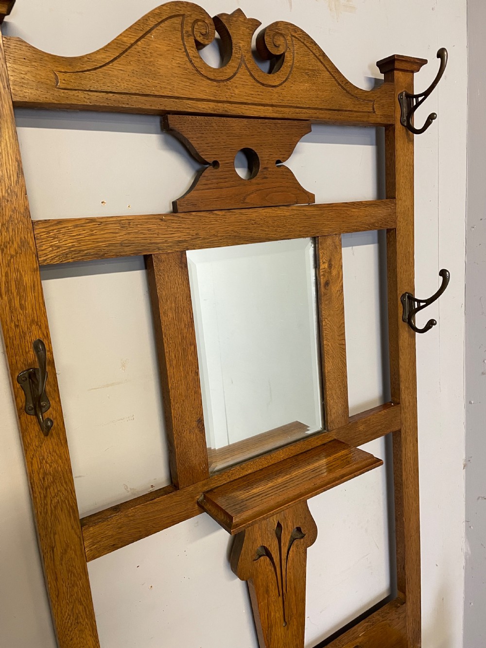 Arts and Crafts small golden oak hall stand  View IX