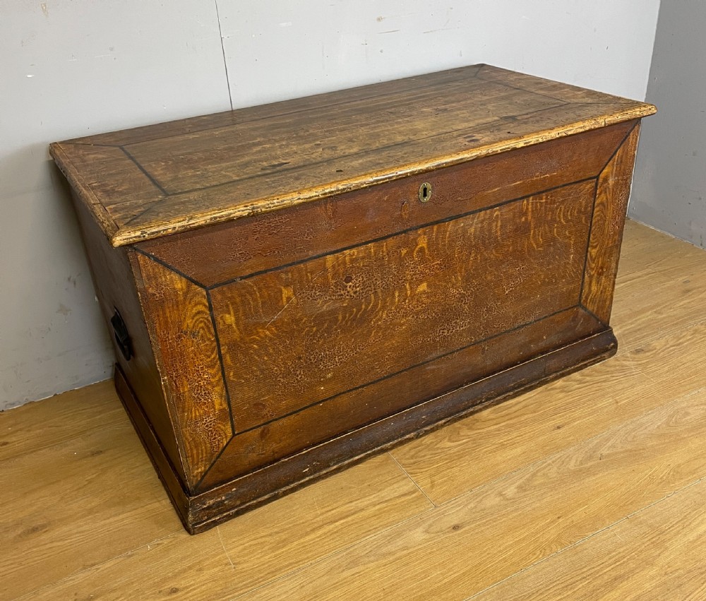 C19TH pine blanket box with original painted (scumbled) finish 