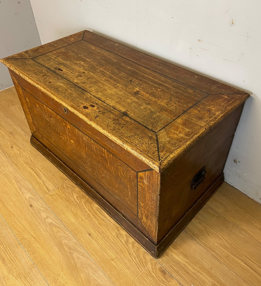 C19TH pine blanket box with original painted (scumbled) finish  View II