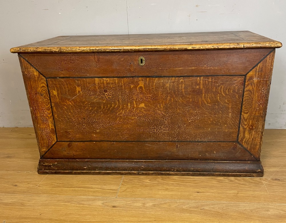 C19TH pine blanket box with original painted (scumbled) finish  View III