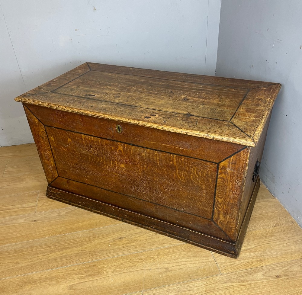 C19TH pine blanket box with original painted (scumbled) finish  View XII