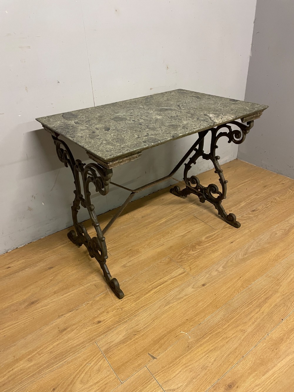 C19TH ornate cast iron table with marble top 