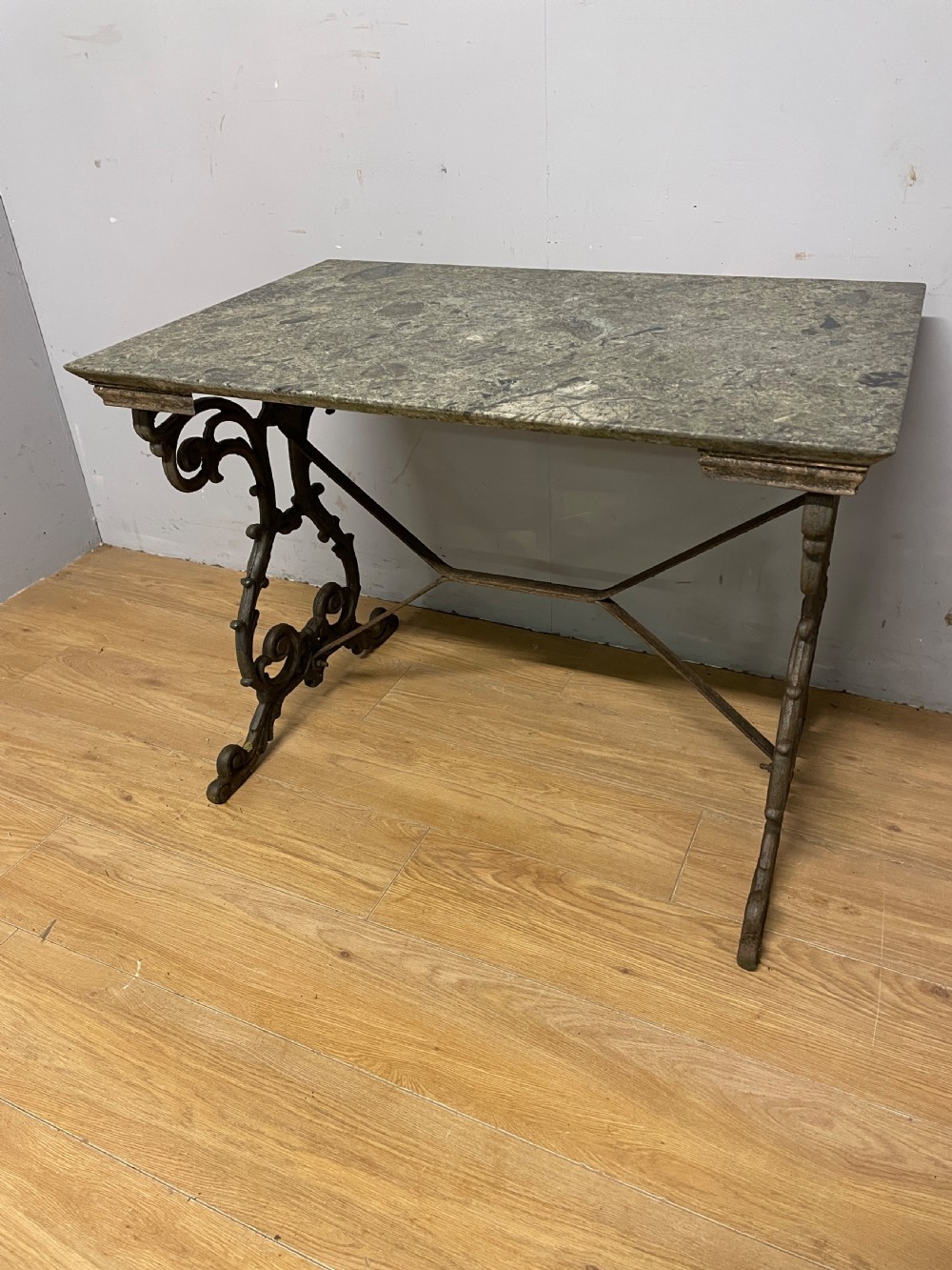 C19TH ornate cast iron table with marble top  View II