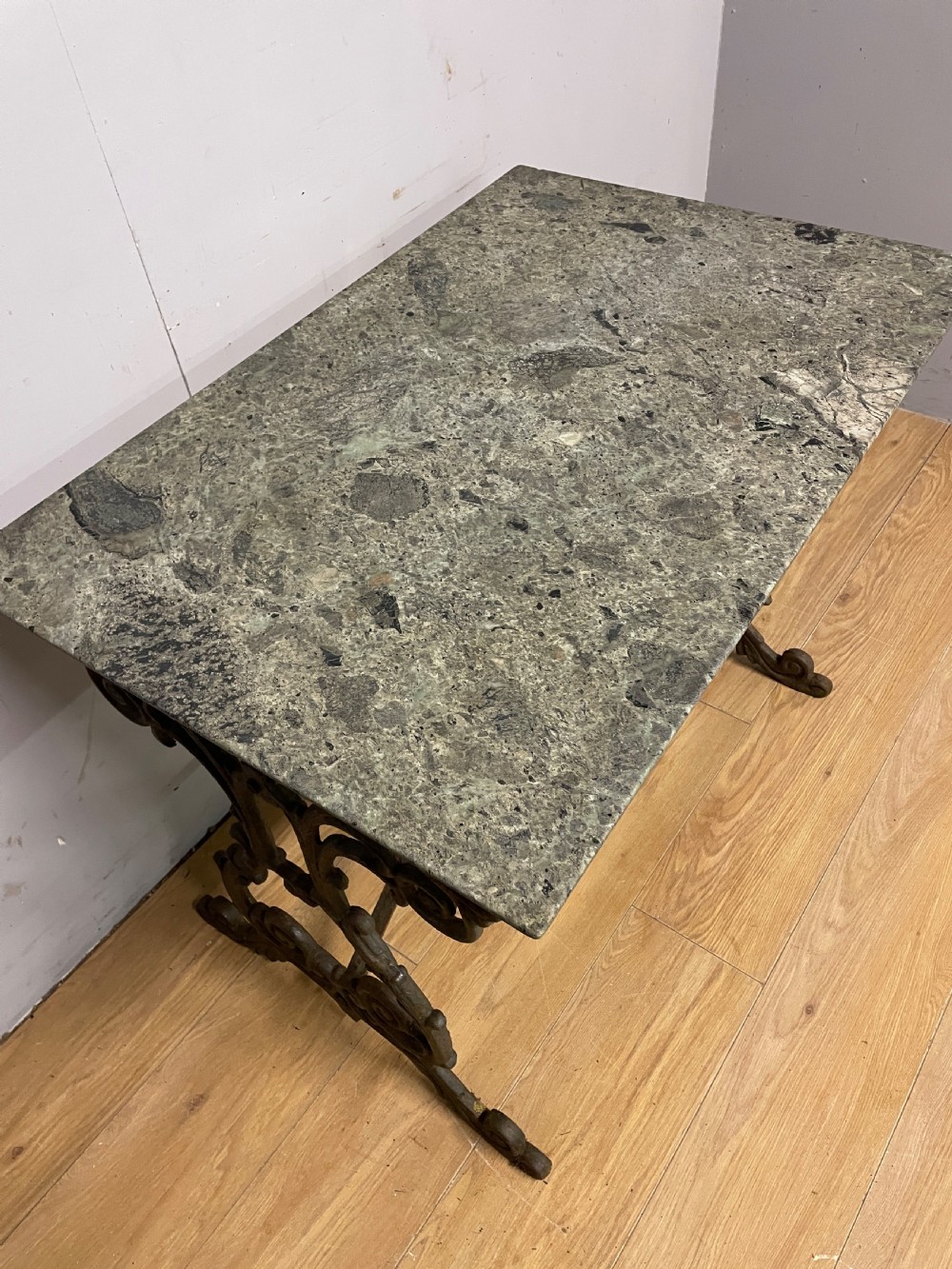 C19TH ornate cast iron table with marble top  View III