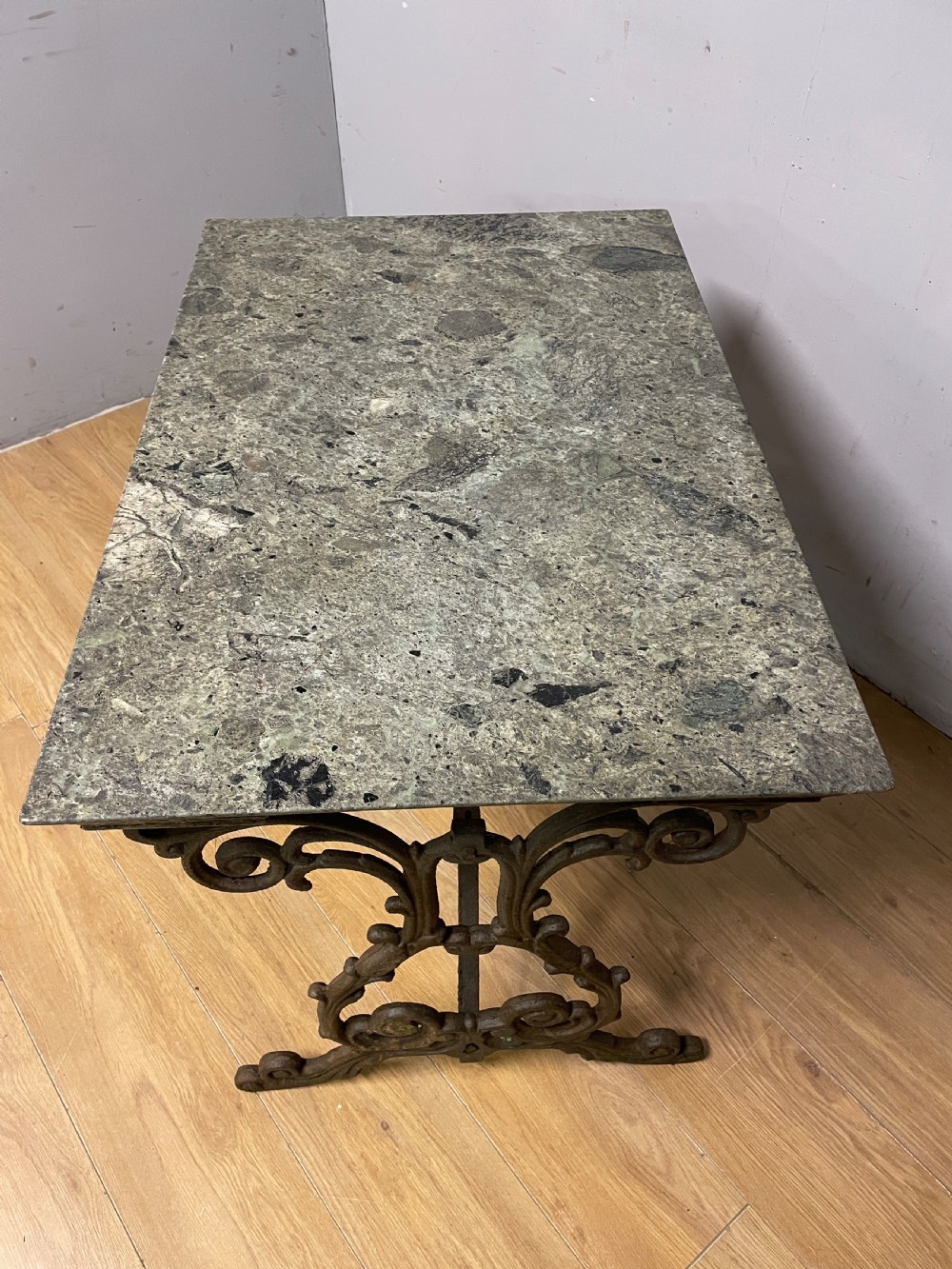 C19TH ornate cast iron table with marble top  View IV