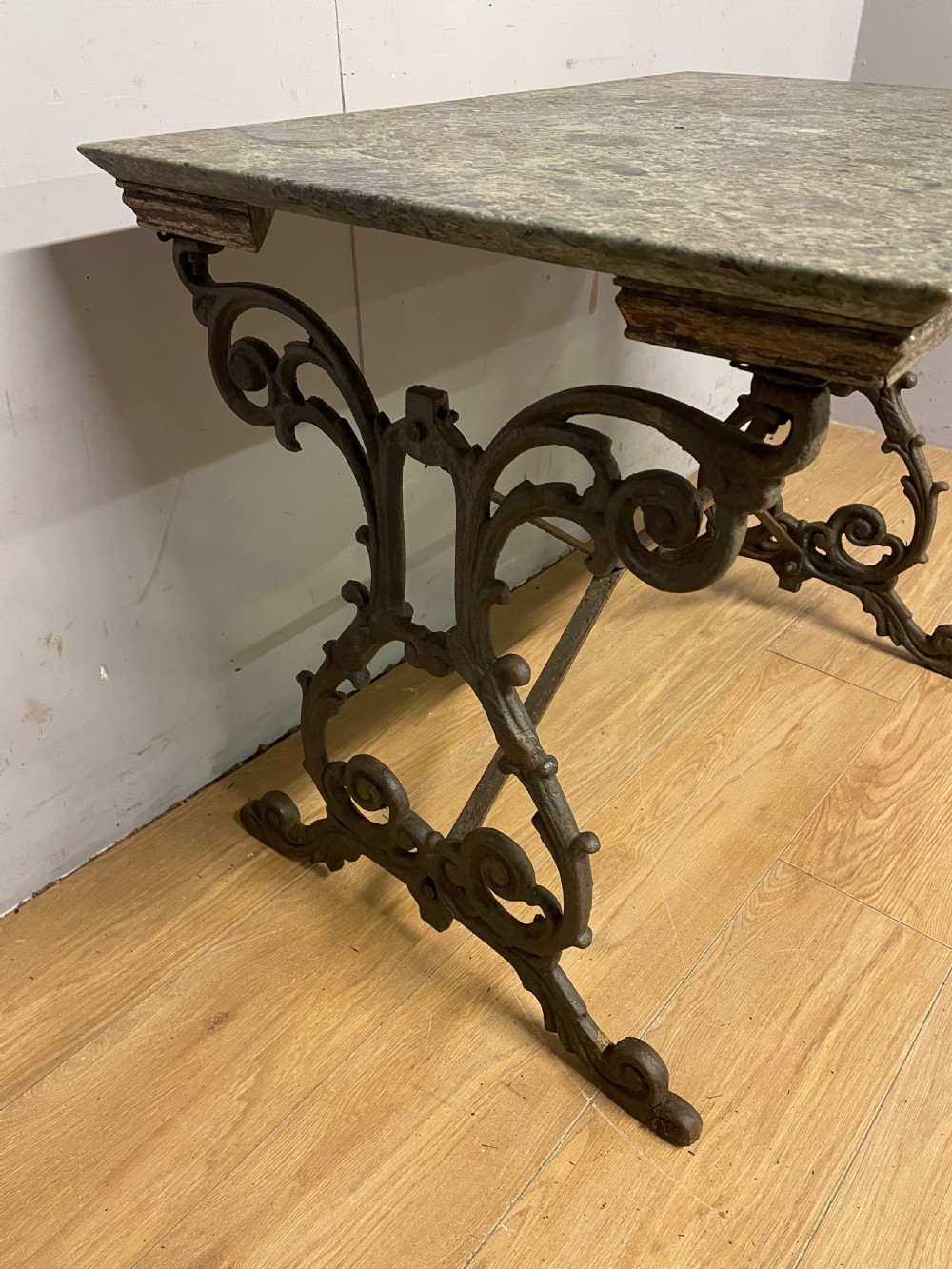 C19TH ornate cast iron table with marble top  View V