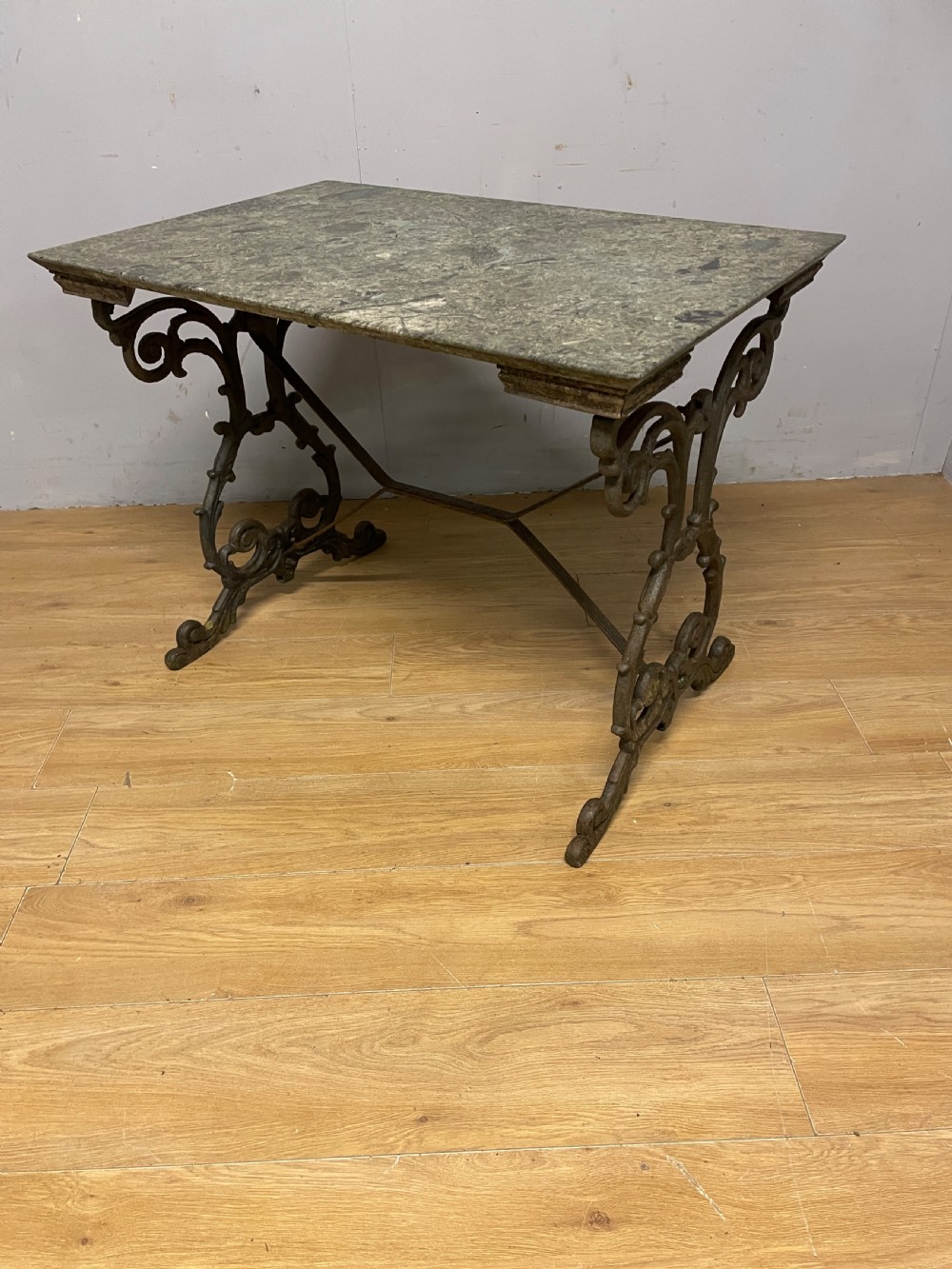 C19TH ornate cast iron table with marble top  View VI