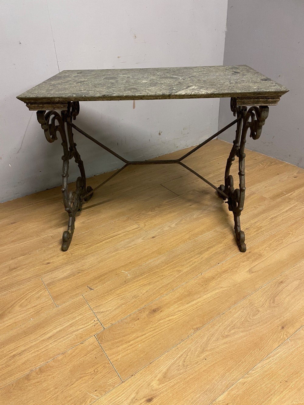 C19TH ornate cast iron table with marble top  View VII