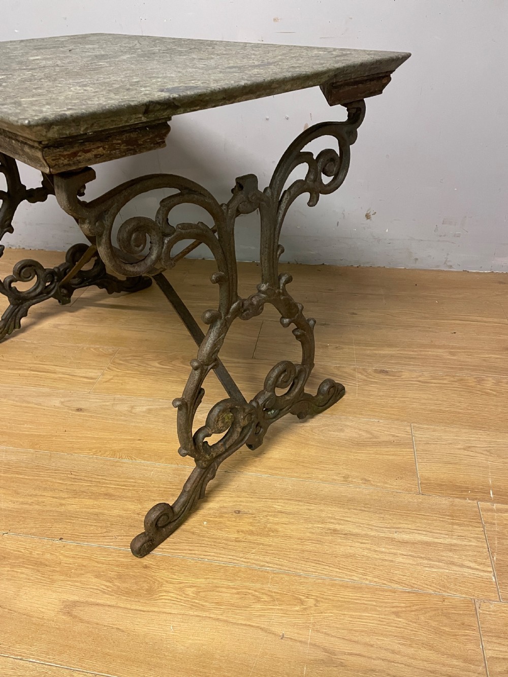 C19TH ornate cast iron table with marble top  View VIII
