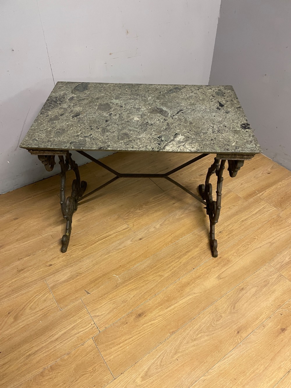 C19TH ornate cast iron table with marble top  View X