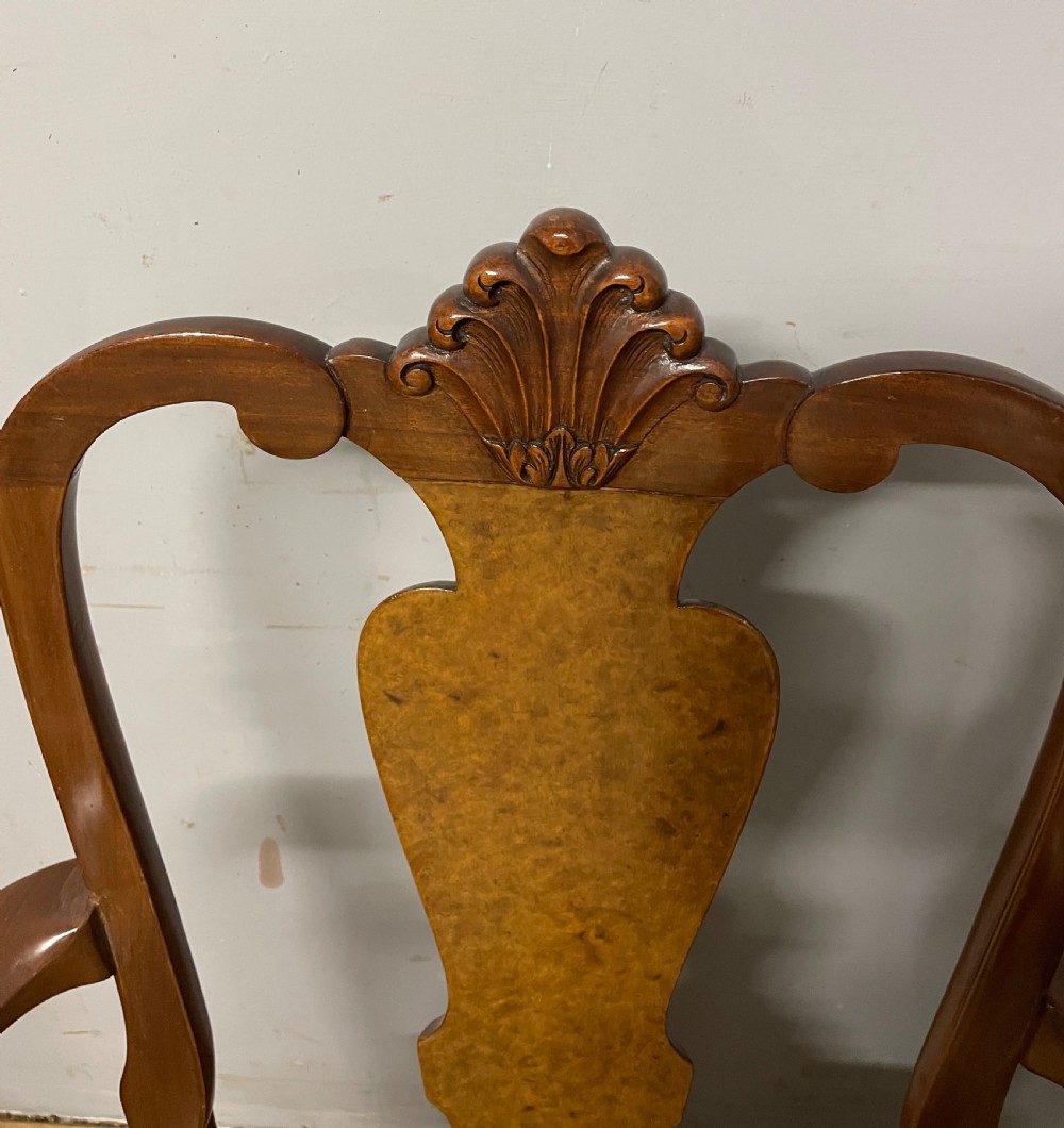 Set of 6 Queen Anne style burr walnut dining chairs circa 1920 View X