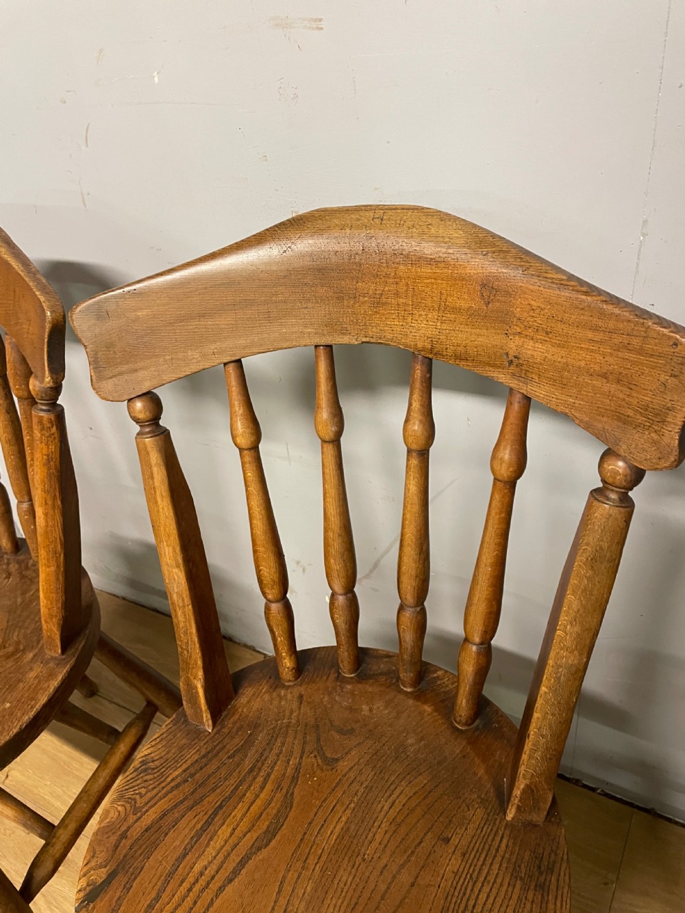 Set of four C19th elm seated kitchen chairs  View IV