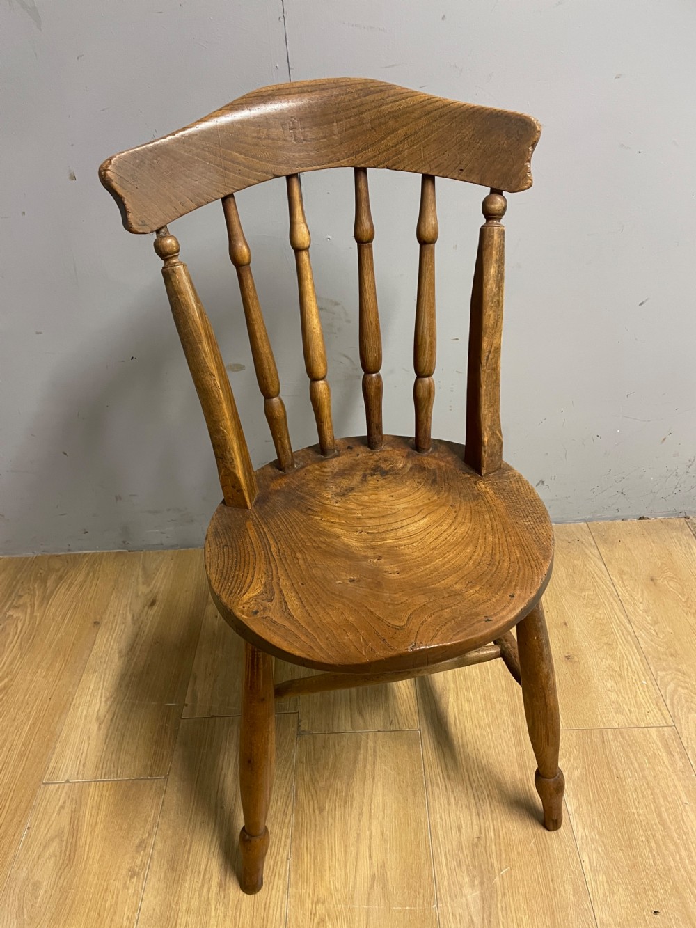 Set of four C19th elm seated kitchen chairs  View V