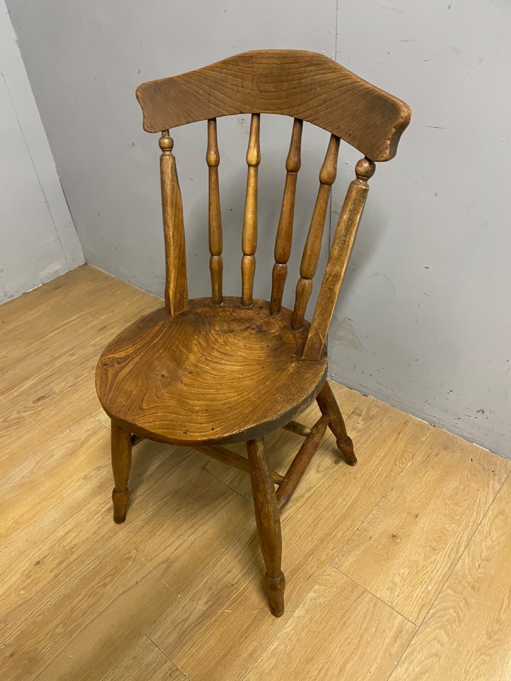 Set of four C19th elm seated kitchen chairs  View VI