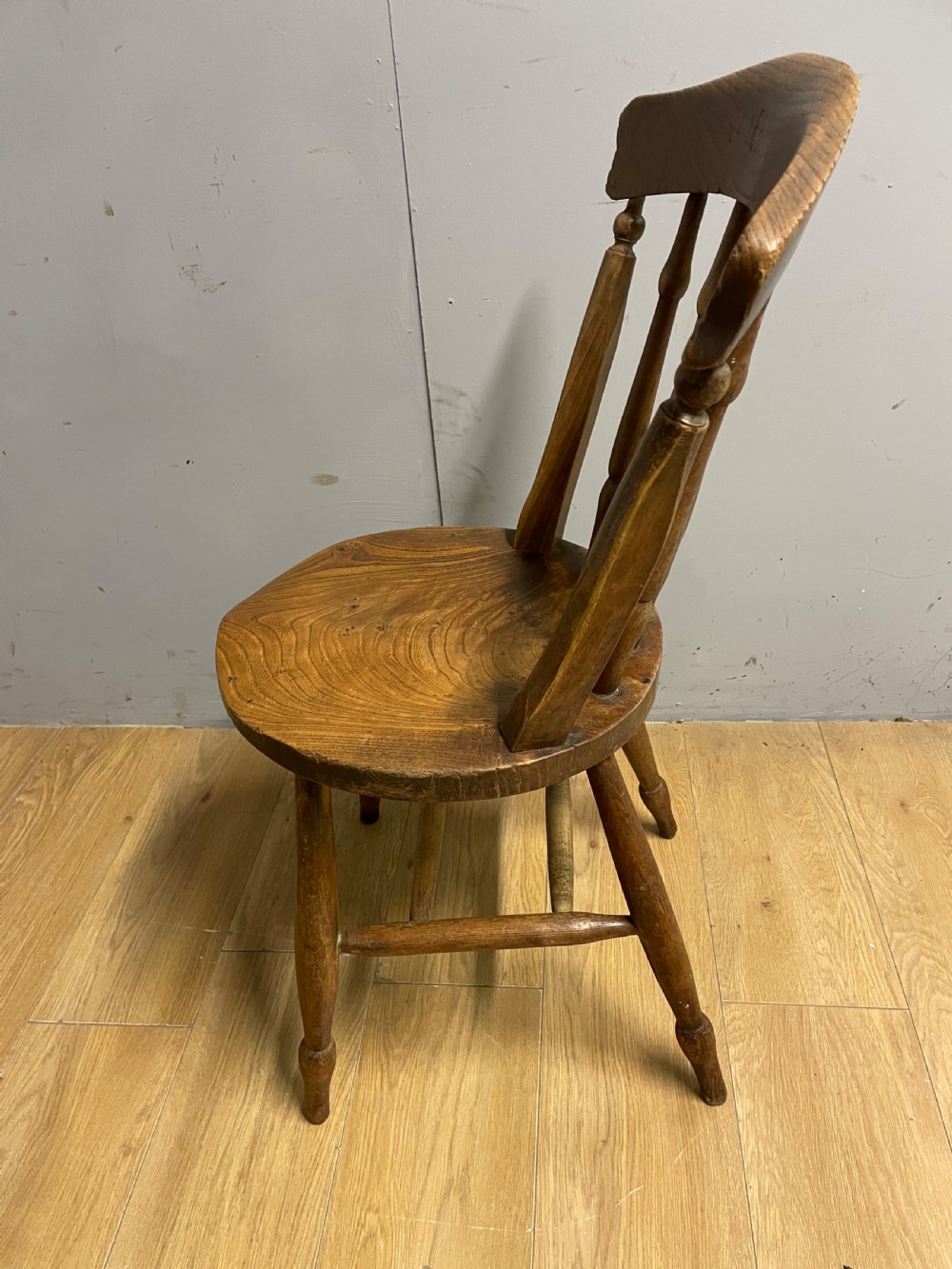 Set of four C19th elm seated kitchen chairs  View VIII