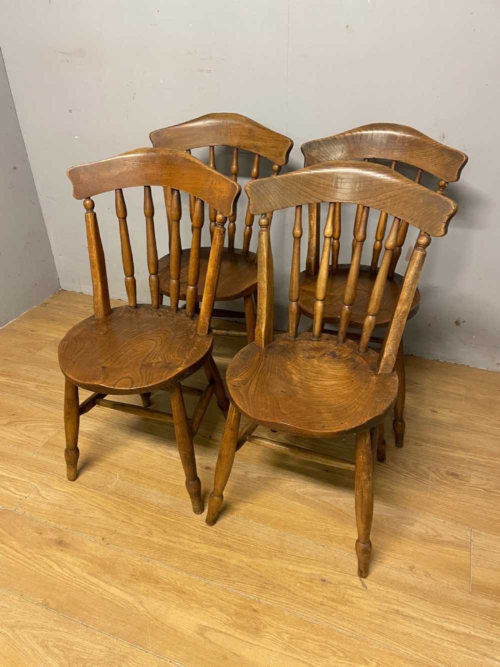 Set of four C19th elm seated kitchen chairs  View IX