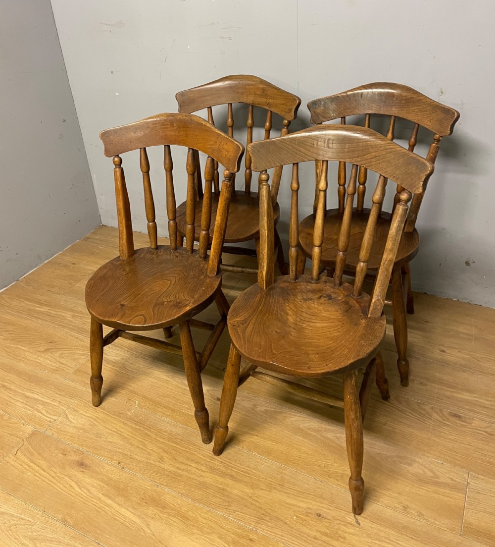 Set of four C19th elm seated kitchen chairs  View X