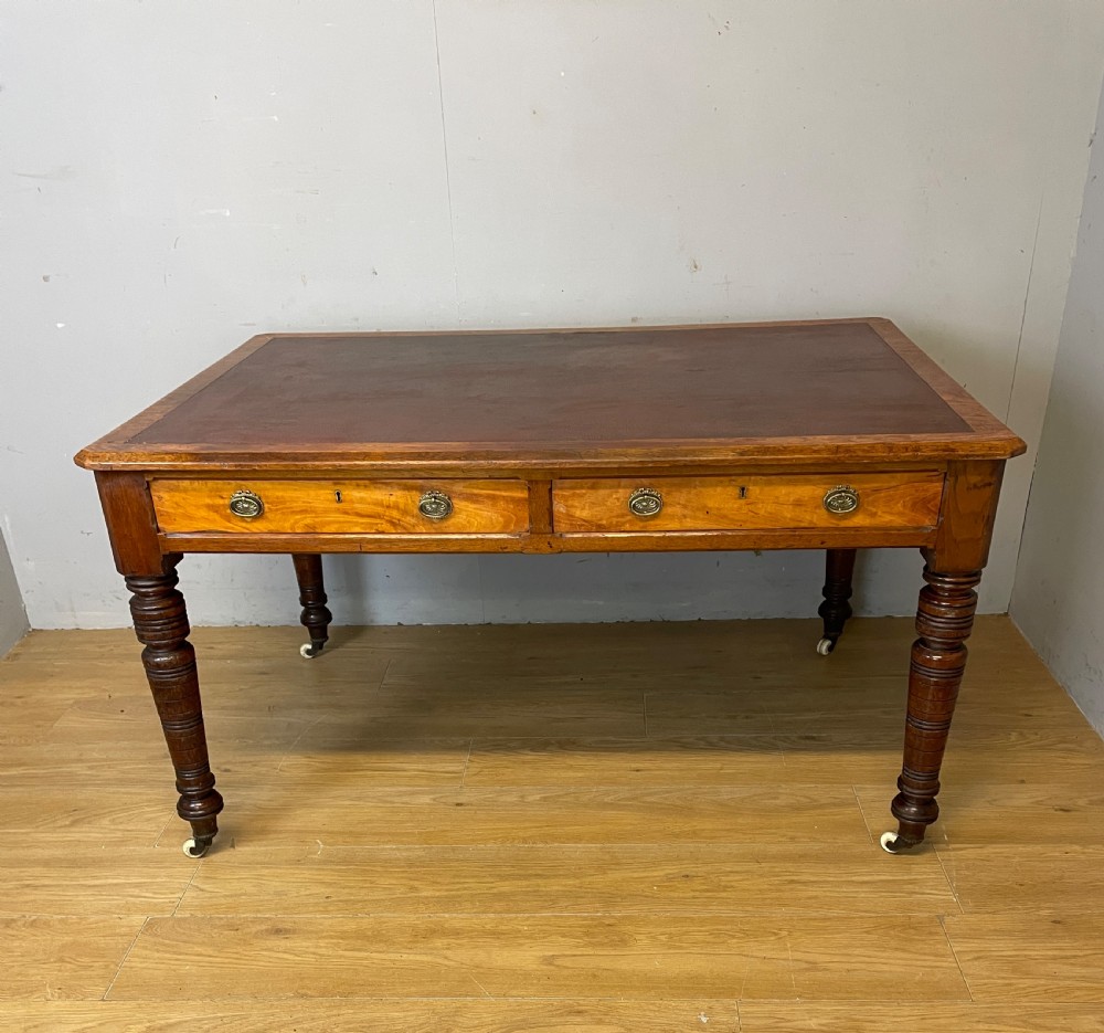 C19th walnut partners writing table with provenance  View II
