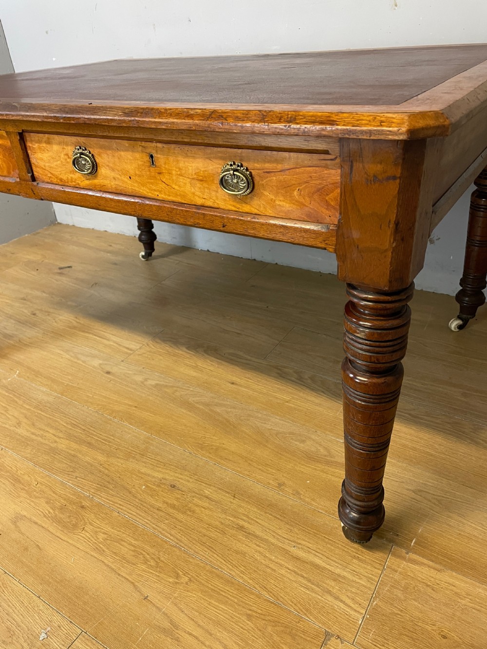 C19th walnut partners writing table with provenance  View III