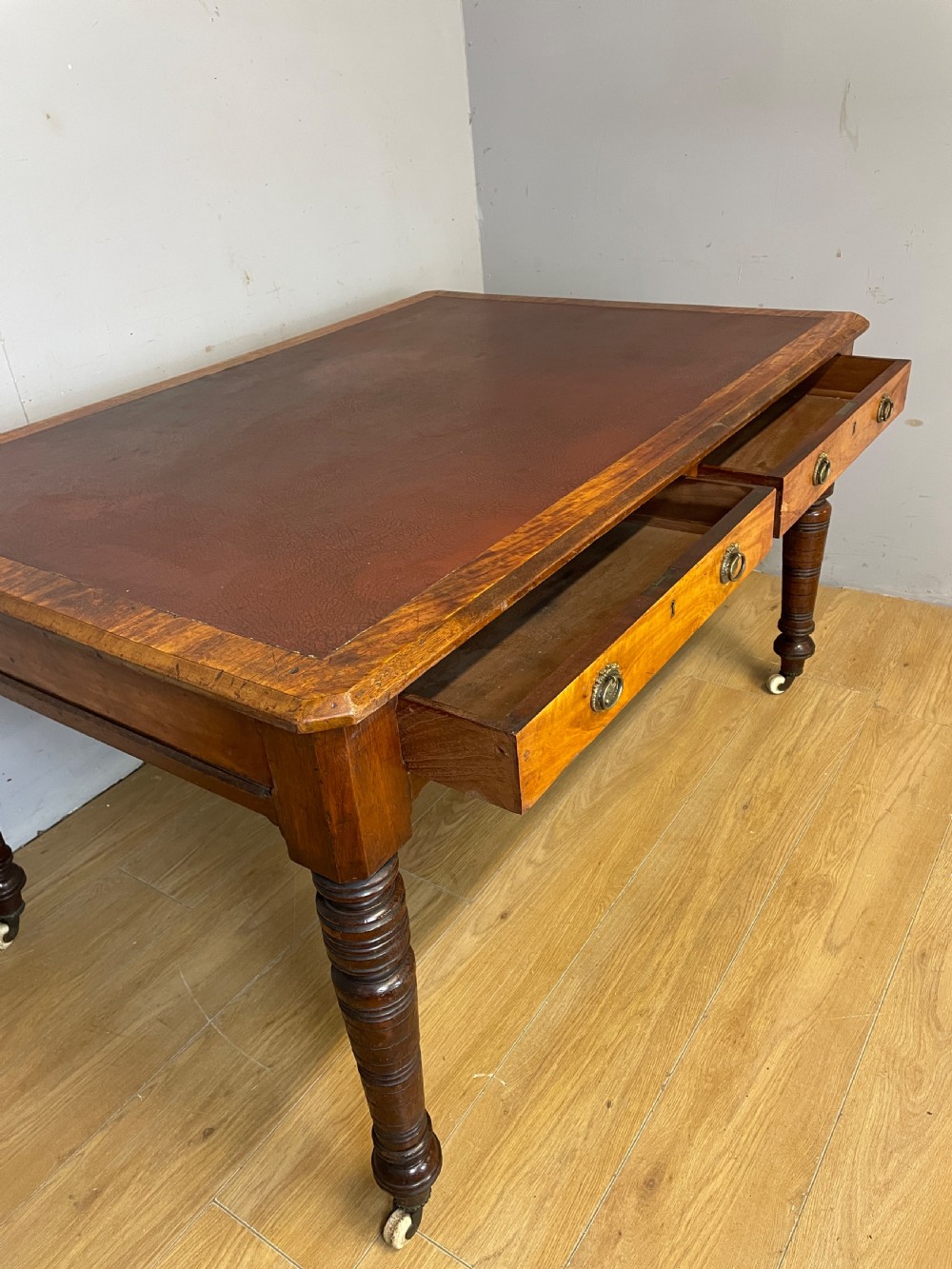 C19th walnut partners writing table with provenance  View IV