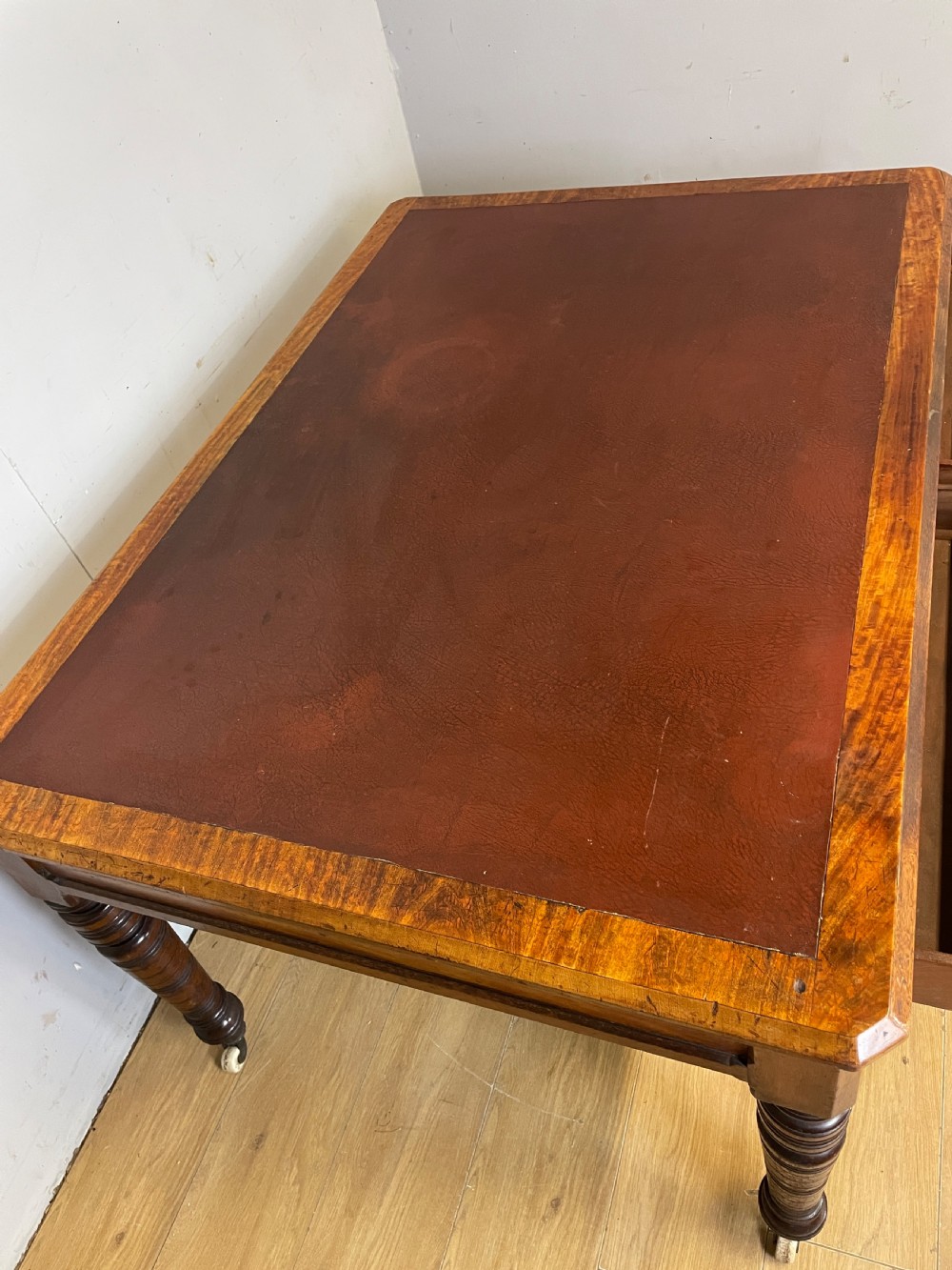 C19th walnut partners writing table with provenance  View V
