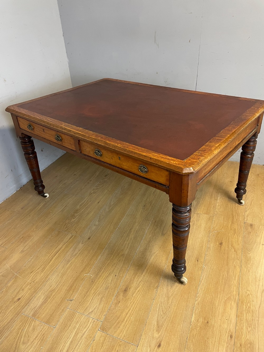 C19th walnut partners writing table with provenance  View VIII