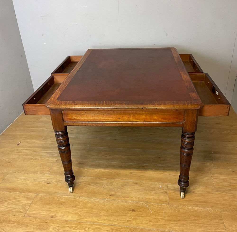 C19th walnut partners writing table with provenance  View IX