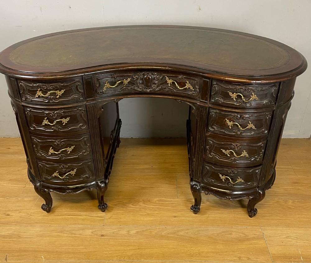 Late C19TH Maple and Co kidney shaped mahogany desk  View II