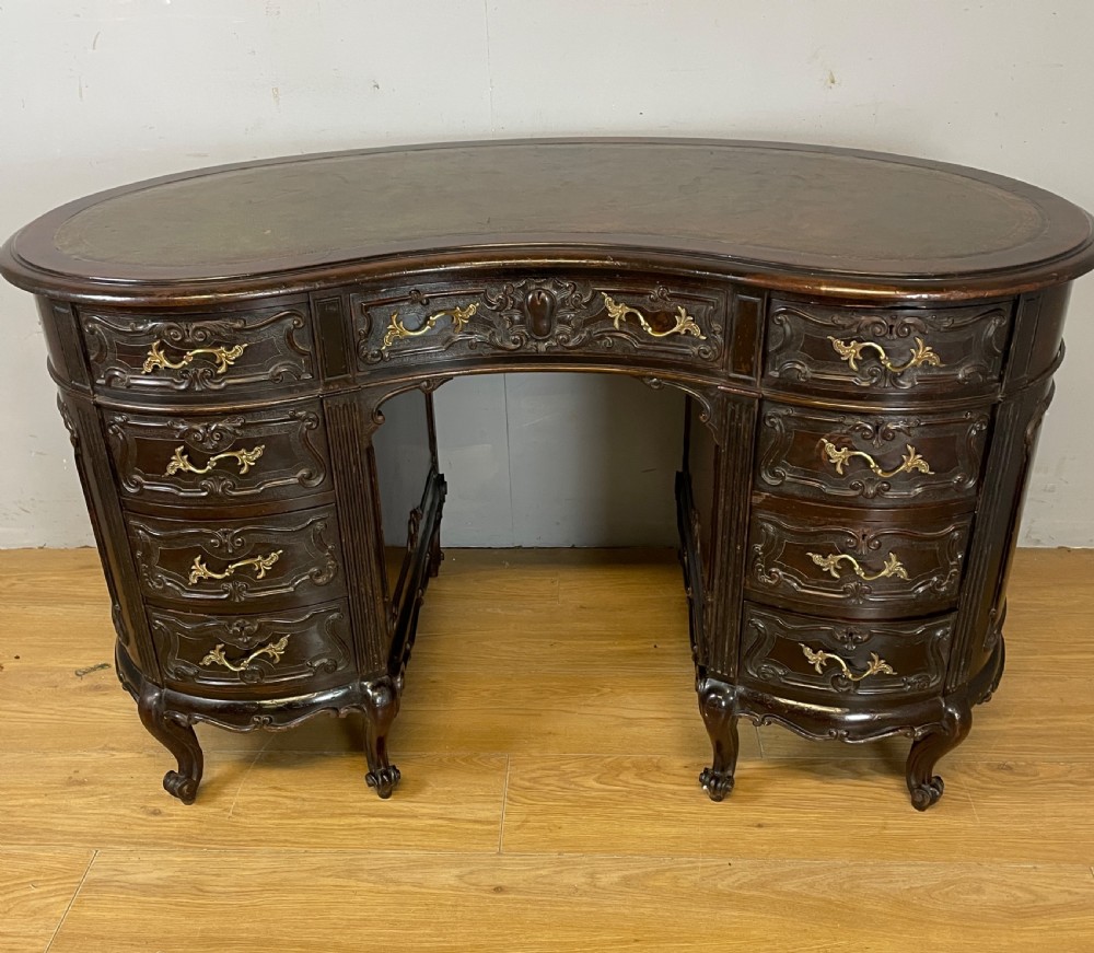 Late C19TH Maple and Co kidney shaped mahogany desk  View IV
