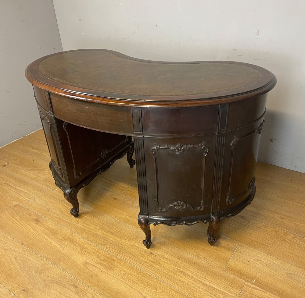 Late C19TH Maple and Co kidney shaped mahogany desk  View IX