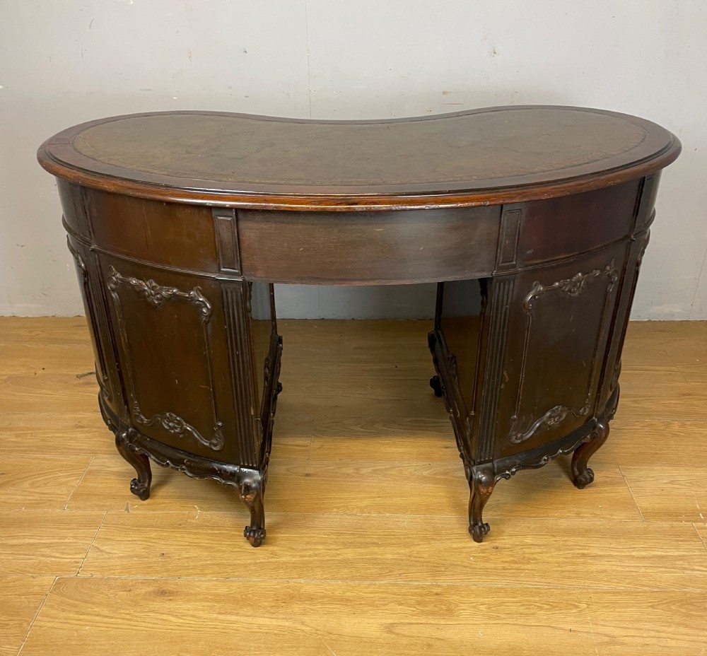 Late C19TH Maple and Co kidney shaped mahogany desk  View X