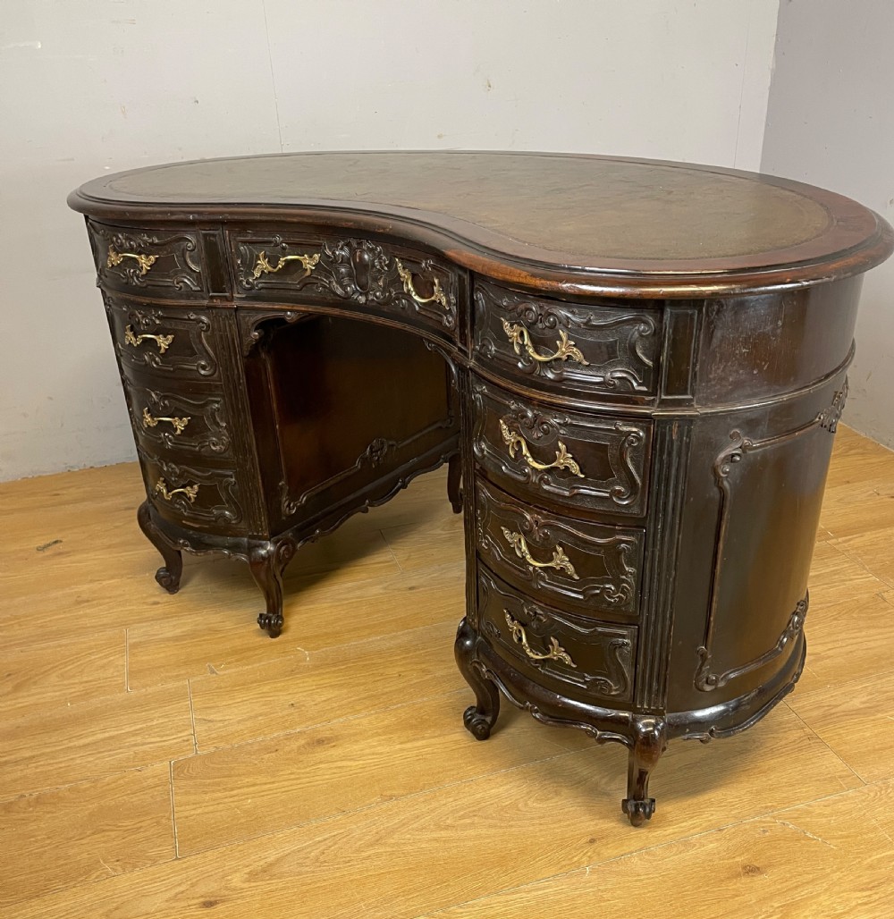 Late C19TH Maple and Co kidney shaped mahogany desk  View XI
