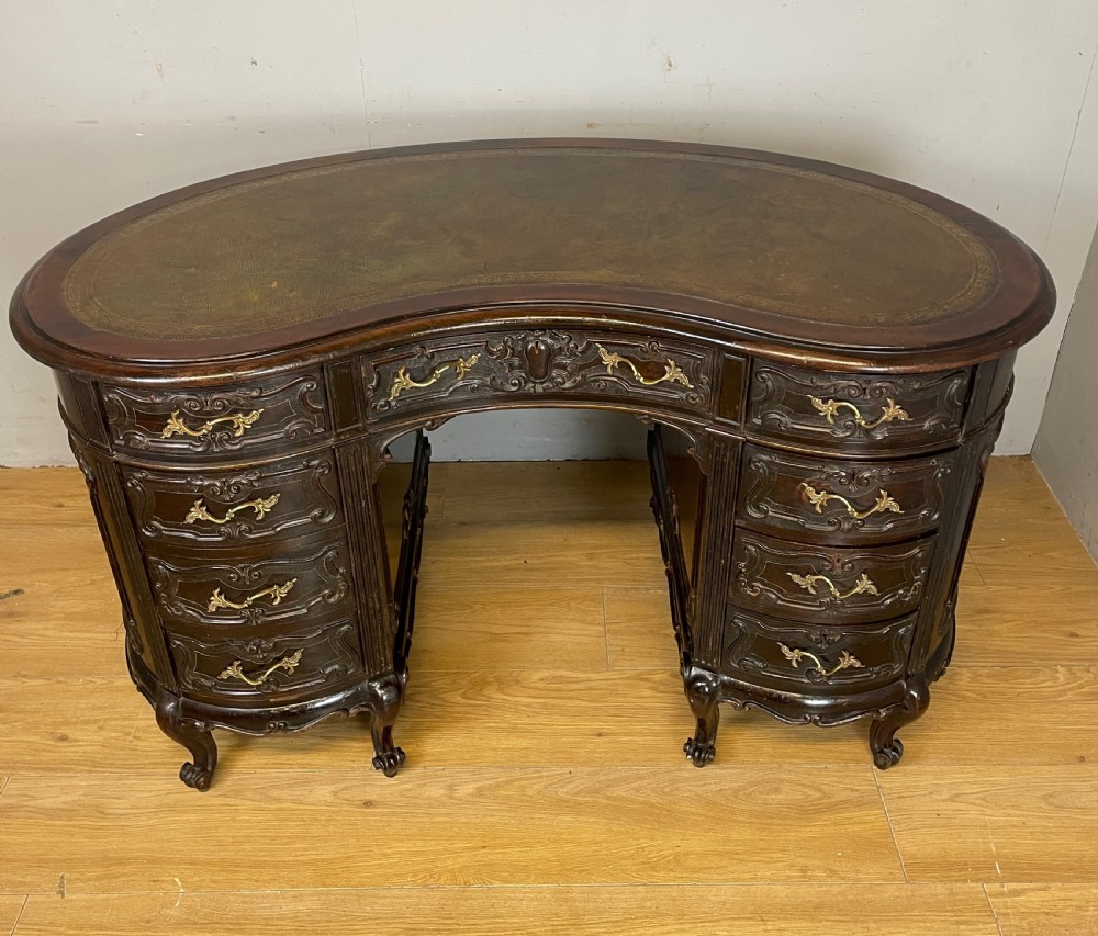 Late C19TH Maple and Co kidney shaped mahogany desk  View XIII