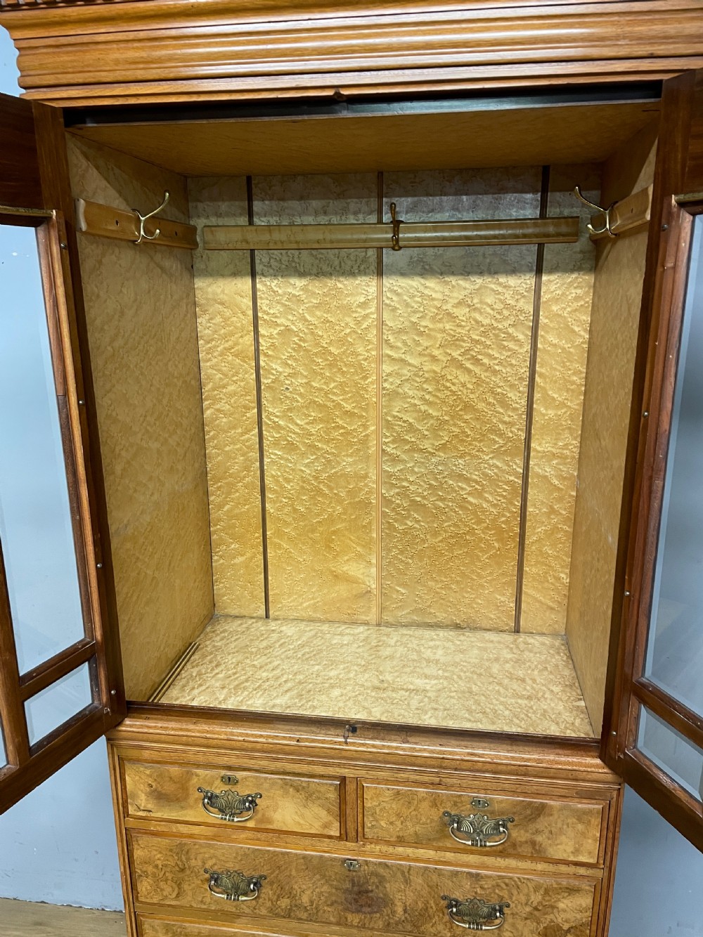 Burr walnut country house compactum cupboard over drawers circa 1890 View VI