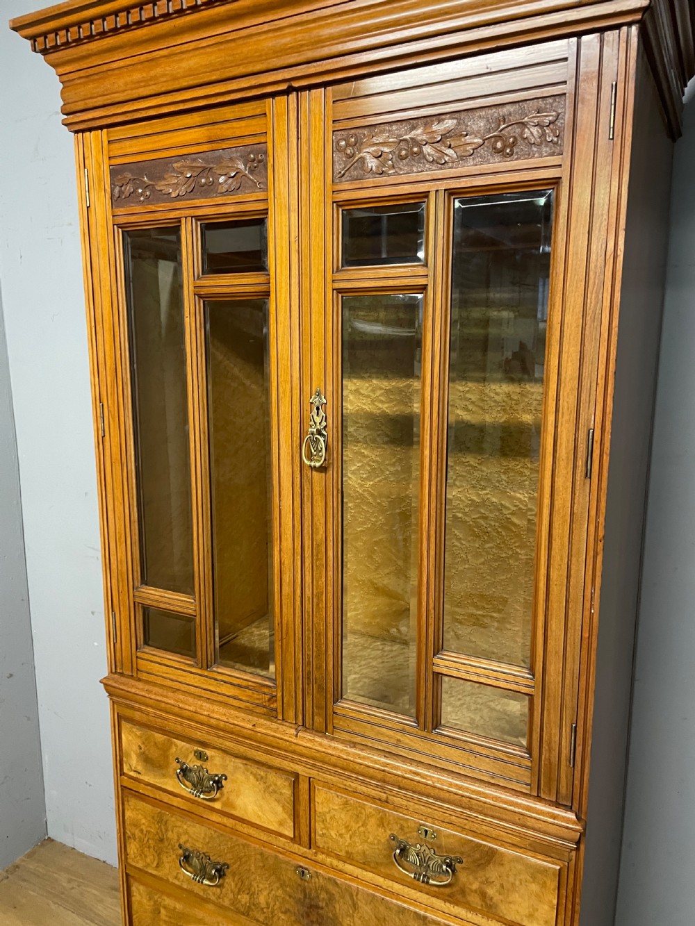 Burr walnut country house compactum cupboard over drawers circa 1890 View XII