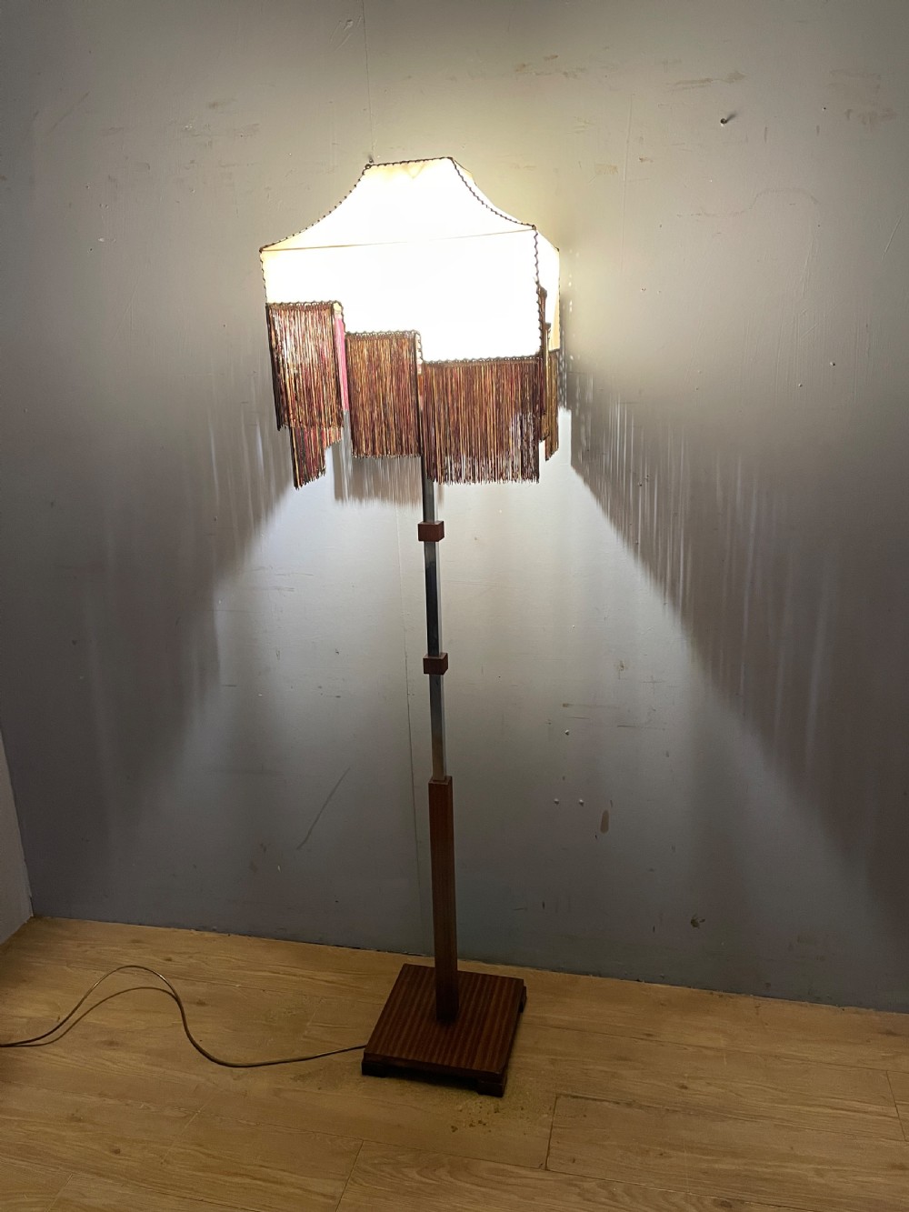 Art Deco chrome standard lamp with original parchment shade  View II