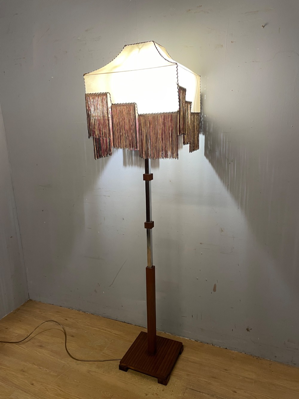 Art Deco chrome standard lamp with original parchment shade  View V