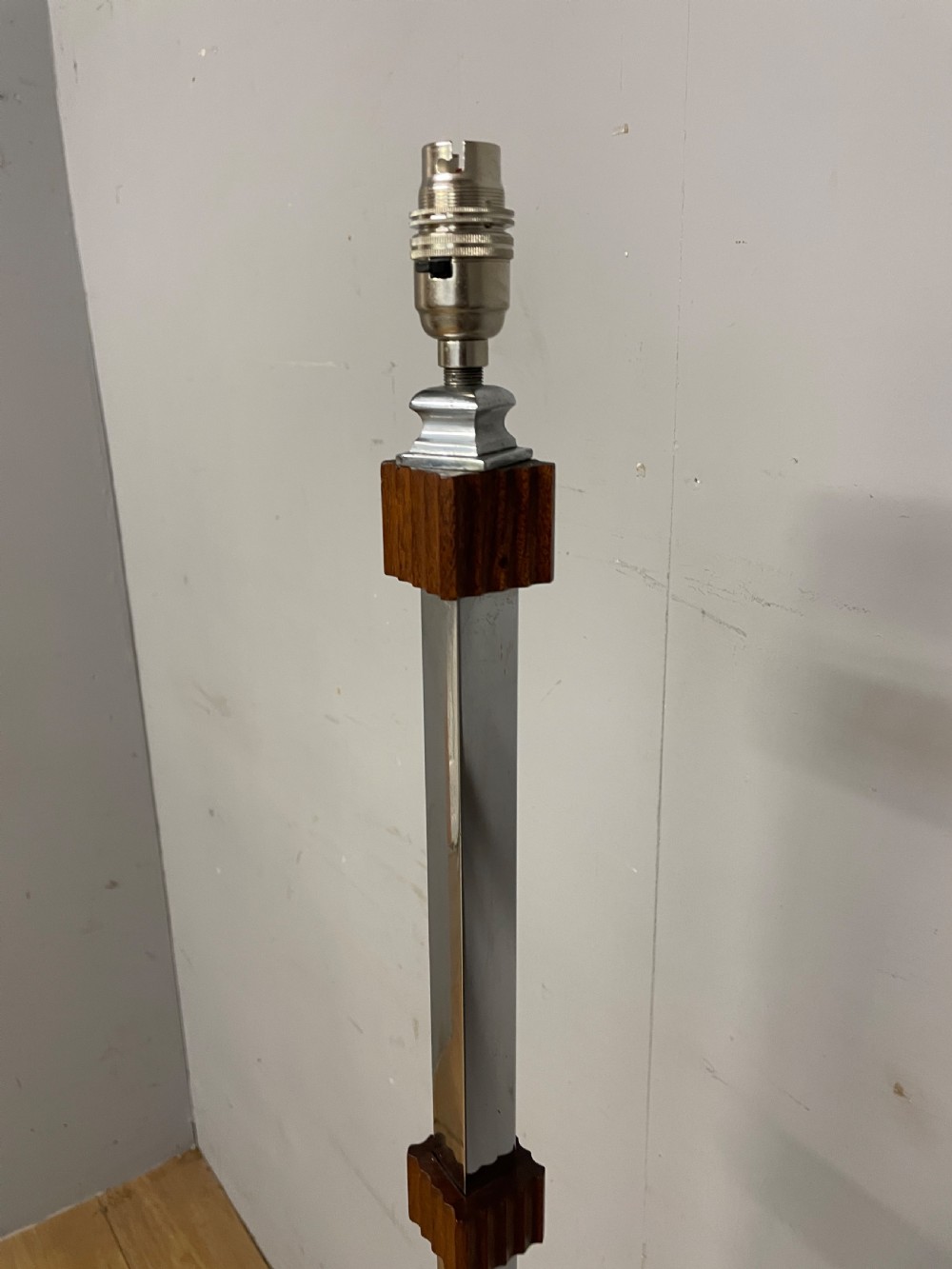 Art Deco chrome standard lamp with original parchment shade  View VIII