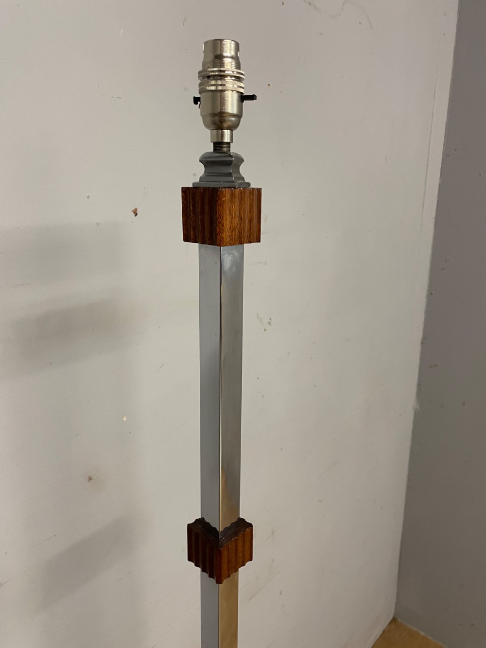 Art Deco chrome standard lamp with original parchment shade  View IX