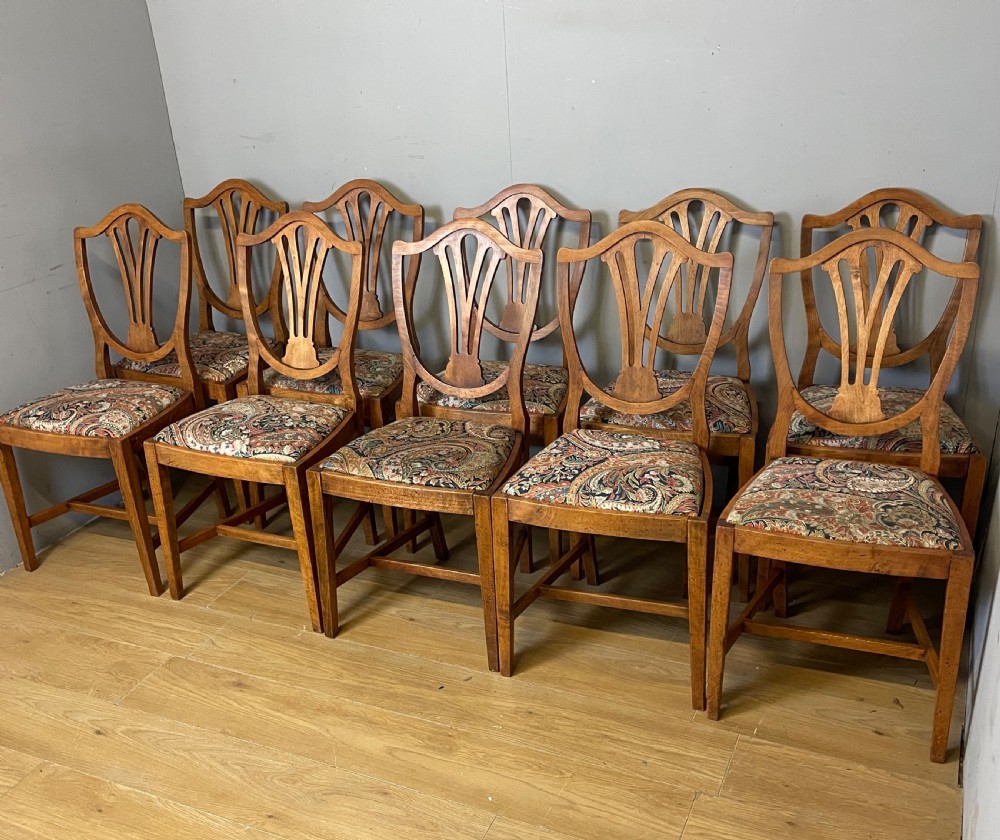 Set of 10 late C19TH country Hepplewhite style dining chairs