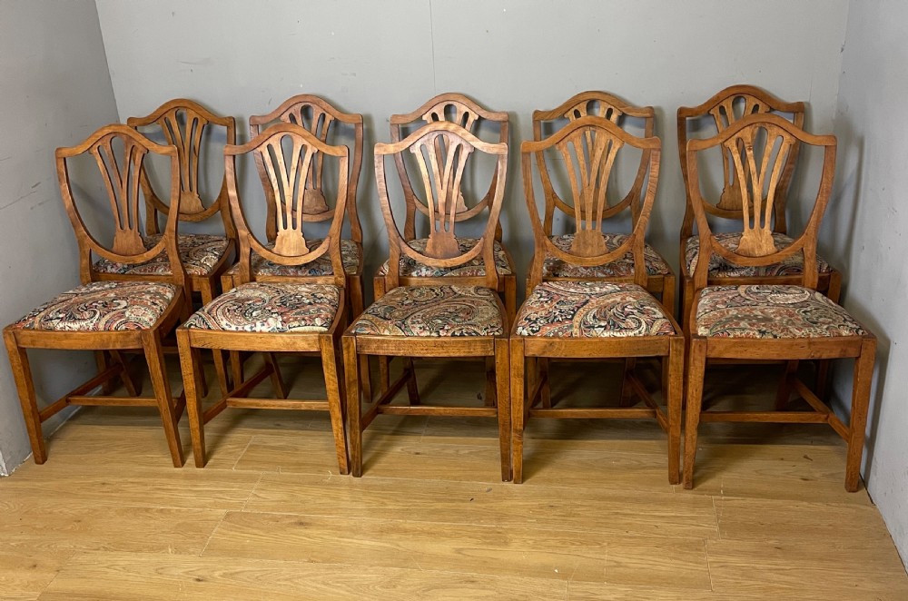 Set of 10 late C19TH country Hepplewhite style dining chairs View II