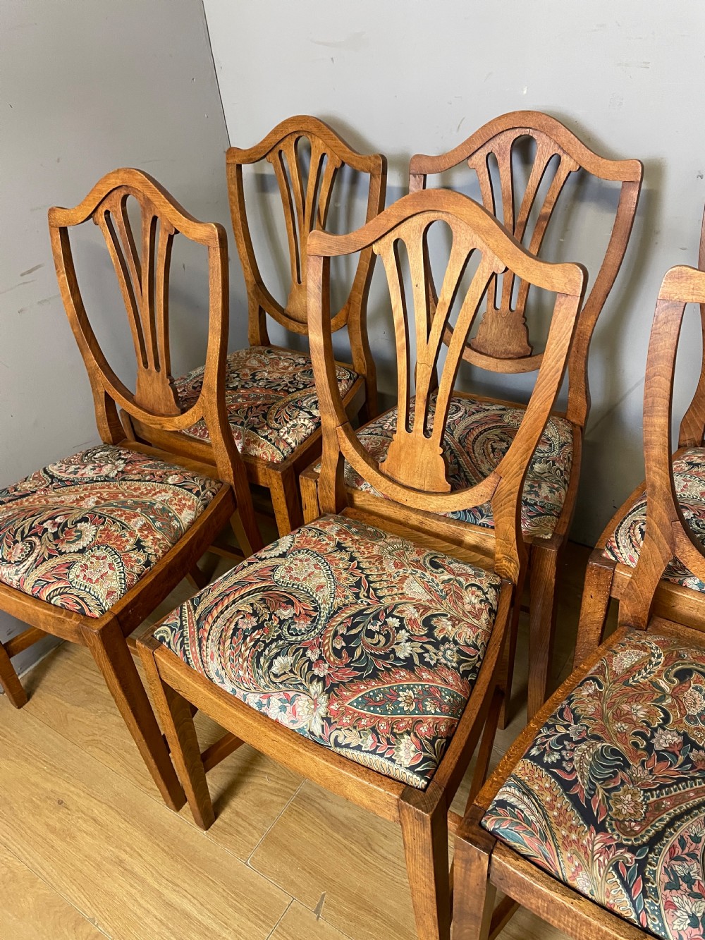 Set of 10 late C19TH country Hepplewhite style dining chairs View III