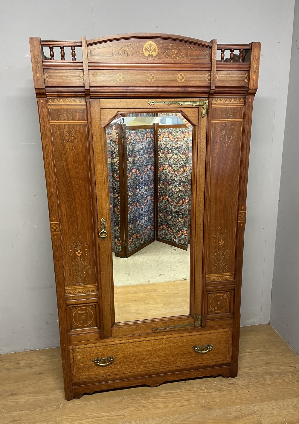 Arts and Crafts inlaid walnut wardrobe by Christopher Pratt Bradford 