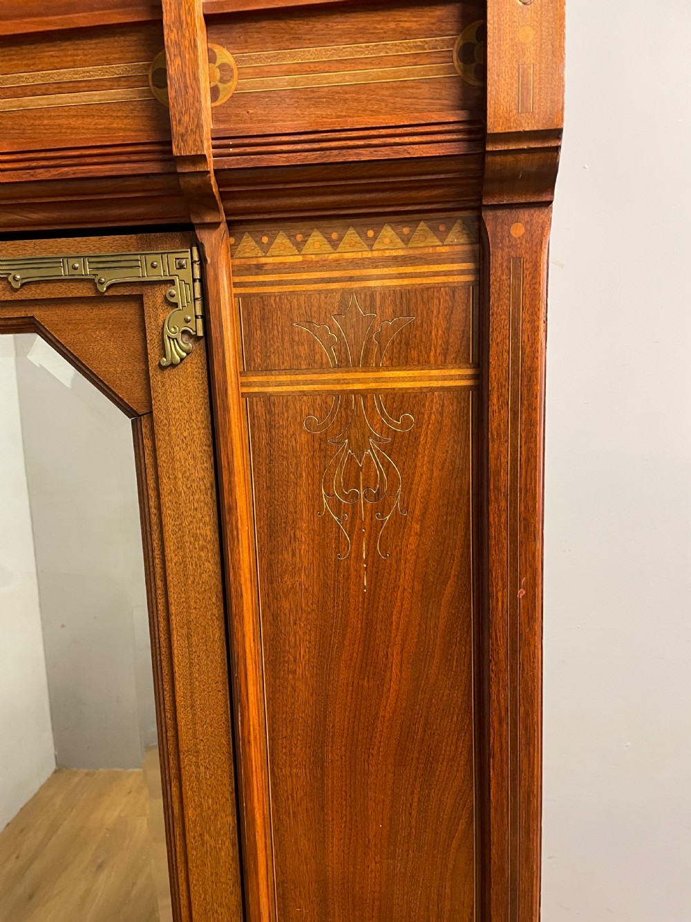 Arts and Crafts inlaid walnut wardrobe by Christopher Pratt Bradford  View III