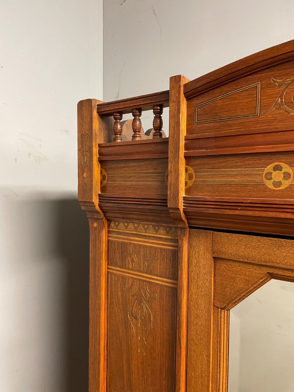 Arts and Crafts inlaid walnut wardrobe by Christopher Pratt Bradford  View V